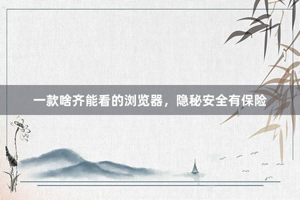 一款啥齐能看的浏览器，隐秘安全有保险